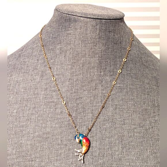 Stunning Vermeil 18Kt Gold Over Sterling Silver Enamel CZ Parrot Necklace 20" - Picture 1 of 7